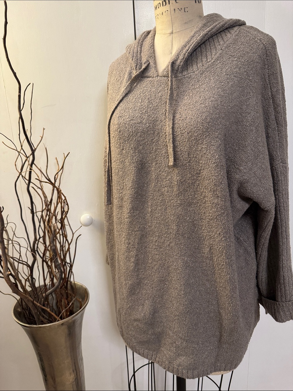 Oversized Cowl Neck Hoodie Sweater in Taupe